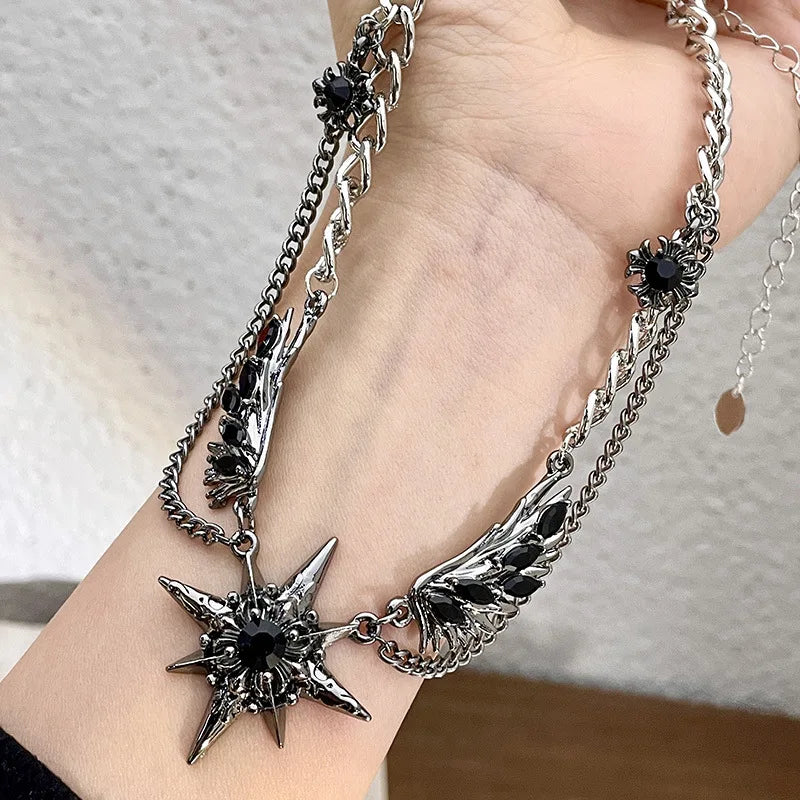 Gothic Hexagram Star Wing Necklace — Stainless Steel