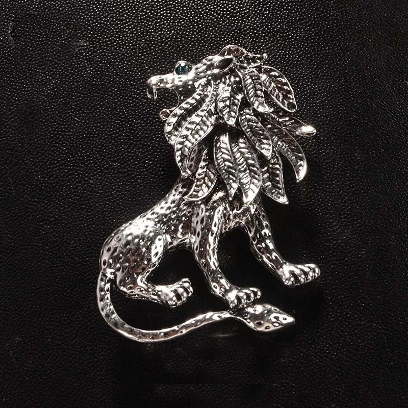 Vintage Roaring Lion Brooch — Gold & Silver Color Lapel Pin