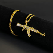 AK47 Rifle Gun Pendant Necklace — Iced Out CZ Gold
