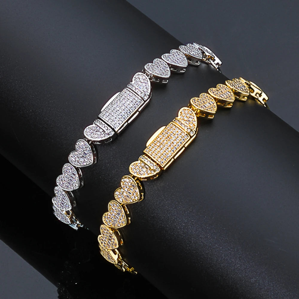 Heart Tennis Bracelet Silver 8MM Baguette Iced Out