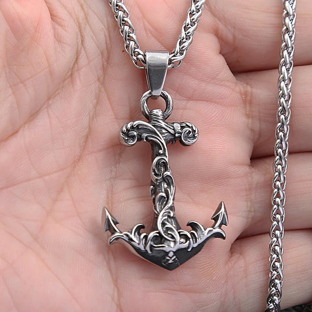 Anchor Compass Rudder Pendant — Stainless Steel