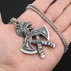 Viking Double Axe Wolf Head Pendant — SS