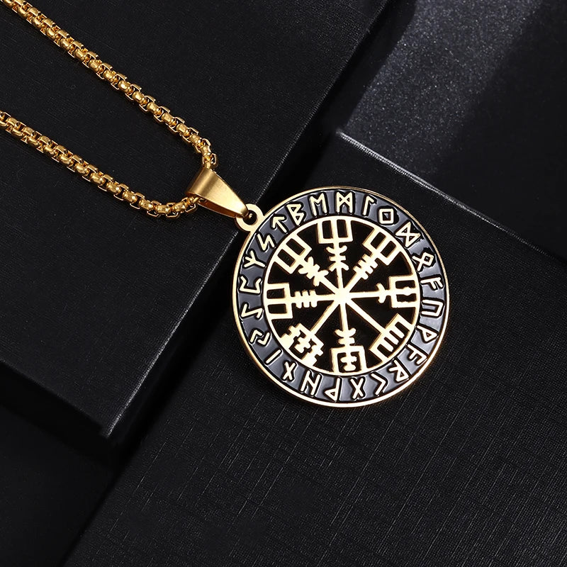 Nordic Rune Compass Necklace — Stainless Steel
