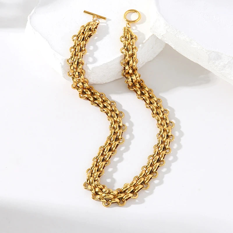 GANEMLY 316L Stainless Steel Metal Cuban Chain Necklace For Women Hip Hop Punk Waterproof 18K Gold Plated Neck Chain Jewelry