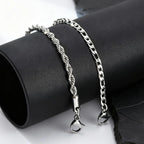 Figaro Rope Chain Bracelet Set Silver — Stainless Steel