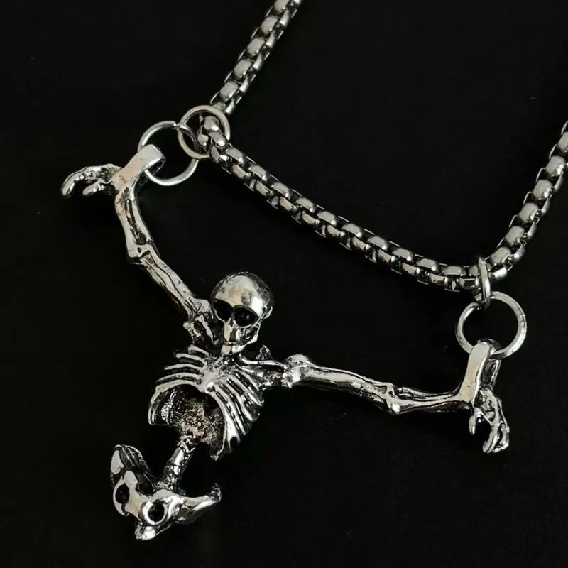 Halloween Punk Style Skull Necklace Retro Accessory Pendant Sweater Chain Halloween Gift Decorative Pendant
