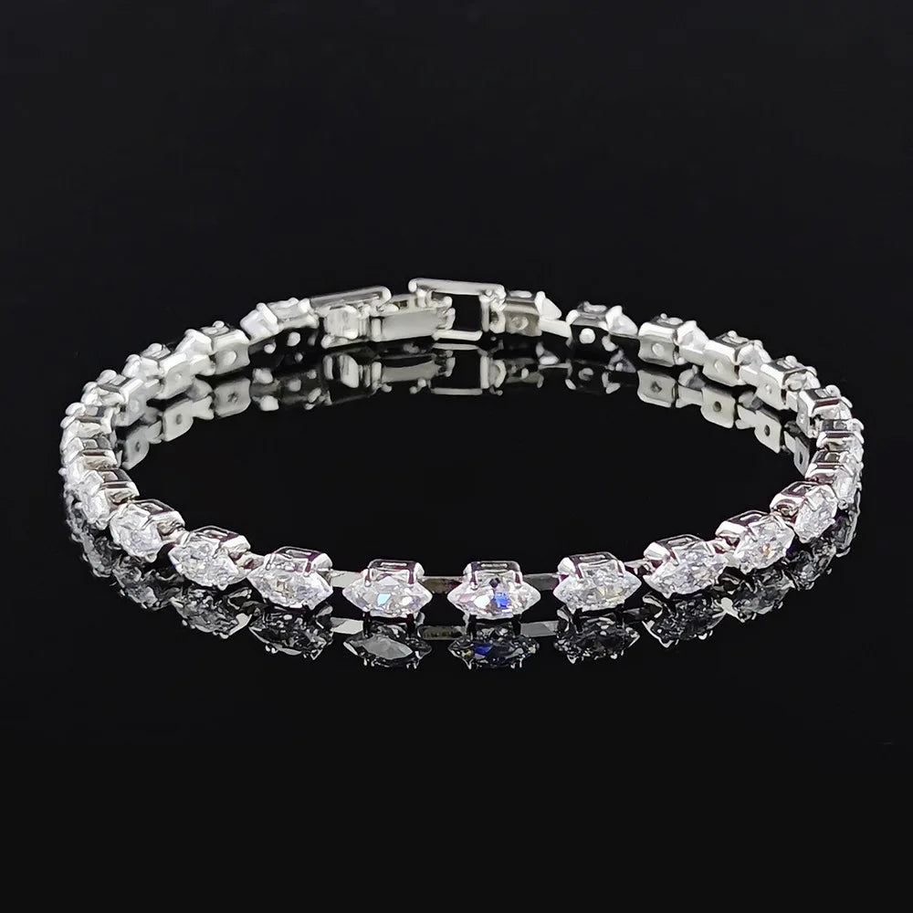 2022 New 18cm Marquise Oval Square Cut Luxury Silver Color on Hand Tennis Bracelet Bangle for Women Party Gift Jewelry