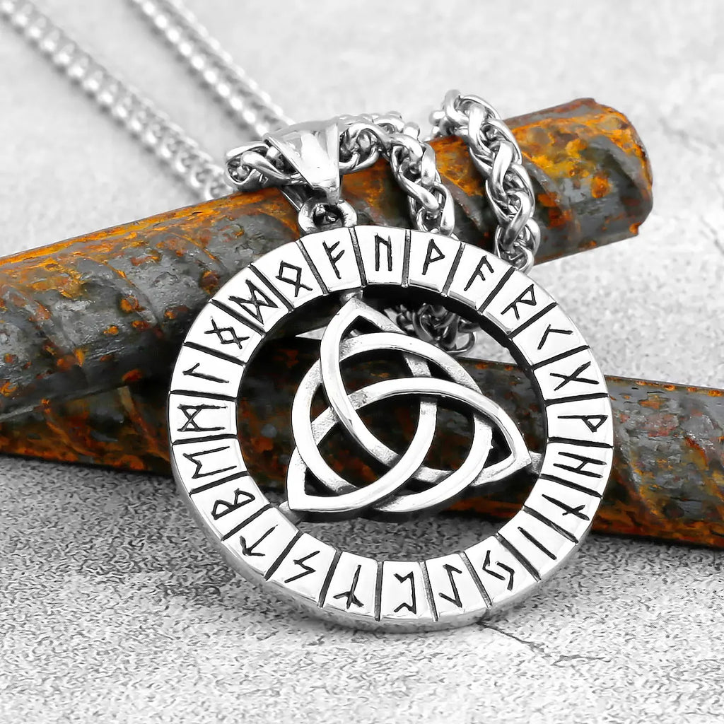 Viking Witch Celtic Knot Pendant Necklace Rune Stainless Steel Men Chain Odin Gothic Necklace Protection Amulet Jewelry