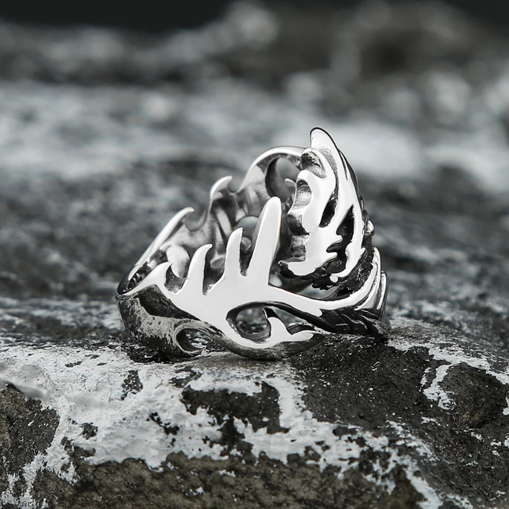 Fashion Punk Stainless Steel Fire Dragon Rings For Men Women Hip Hop Biker Vintage Vikings Animal Ring Amulet Jewelry