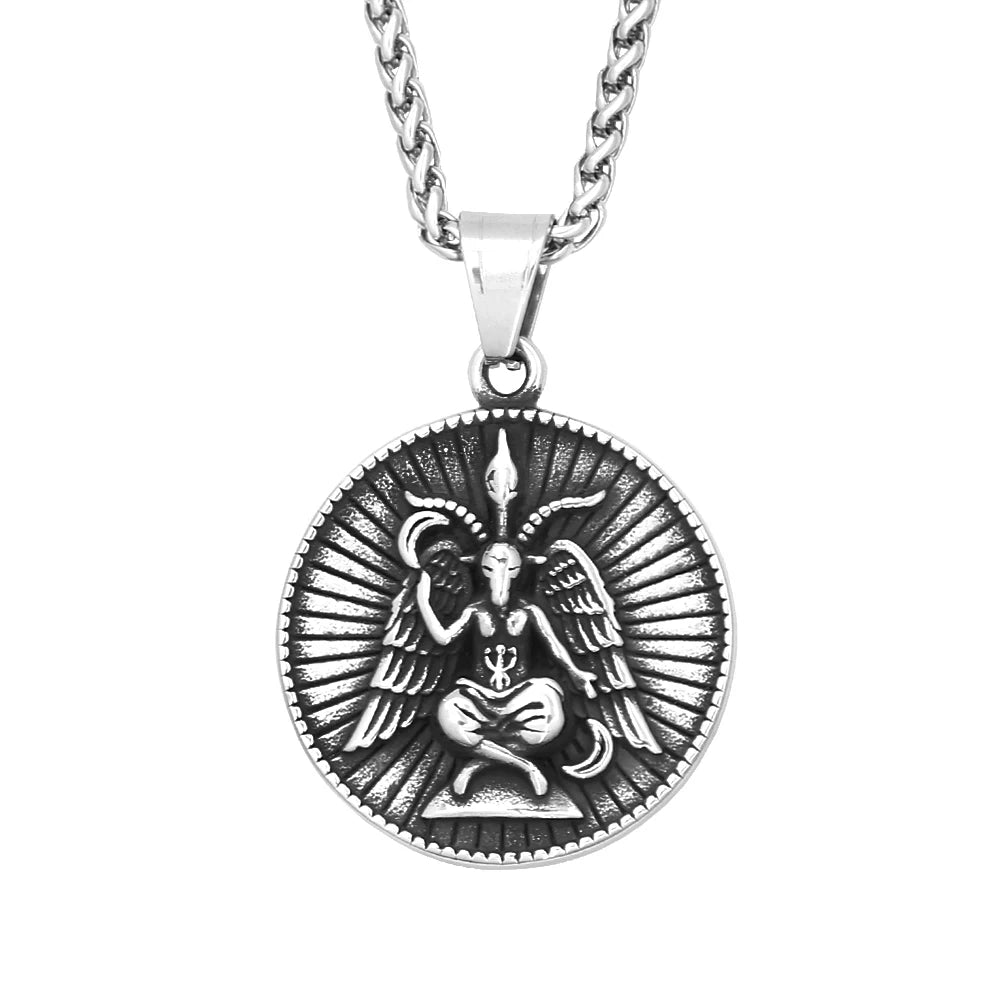 New Vintage Lucifer Pendant Necklaces For Men 316L Stainless Steel Punk Satan Leviathan Cross Amulet Jewelry Gifts