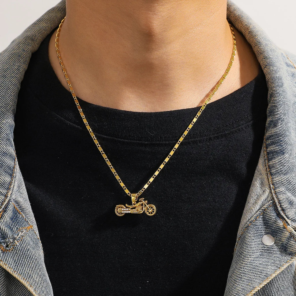 Luxury 24K 9999 Pure Gold real gold Ancient motorcycle pendant ruffian handsome men's necklace