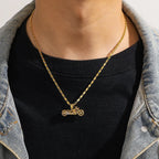 Luxury 24K 9999 Pure Gold real gold Ancient motorcycle pendant ruffian handsome men's necklace