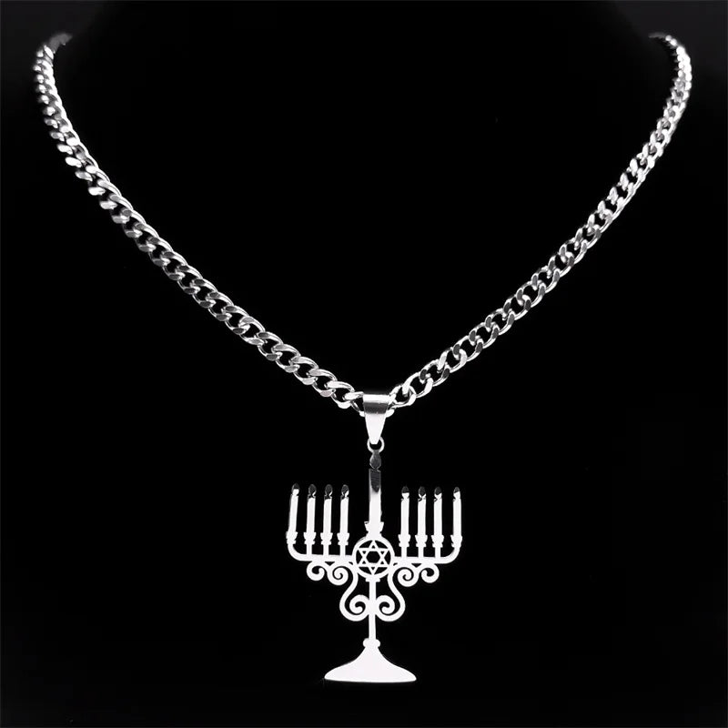 Jewish Menorah Star of David Pendant — SS