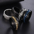 Anxiety Fidget Rings For Men Spining Titanium Stainless Steel Colorfully Spinner Rotatable Chain Jewelry Rotating Rings