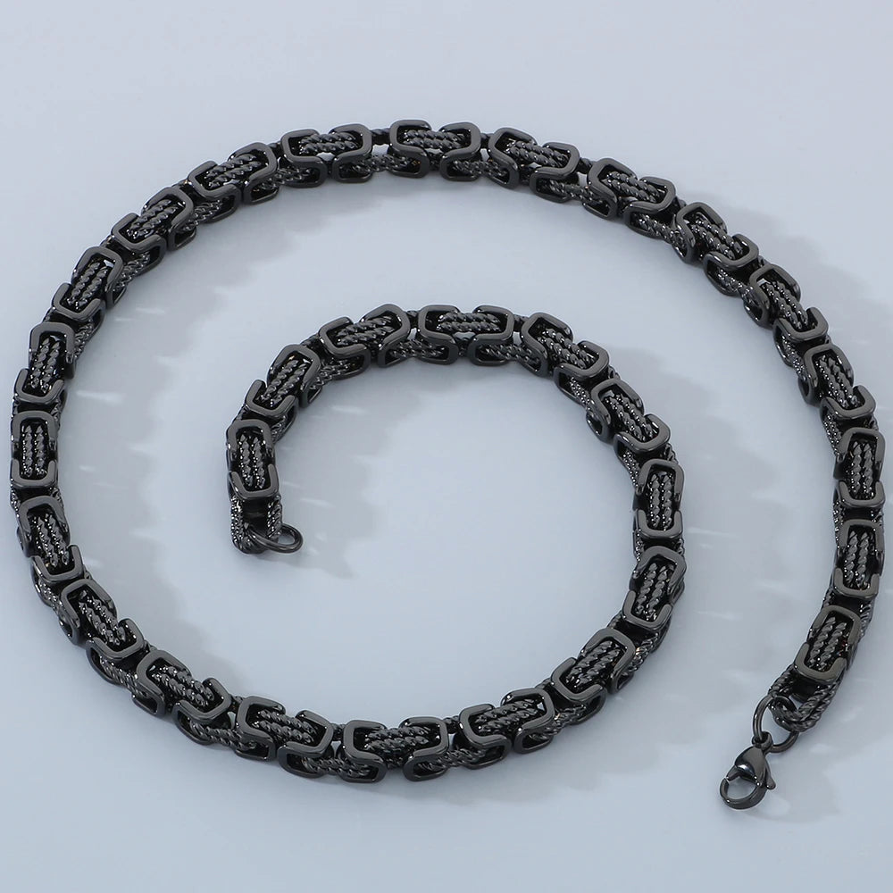 Men's 8MM Width 60CM Long Stainless Steel Twist Link Chain Necklace Classic Men's On Neck Jewelry Accessory 4 Color