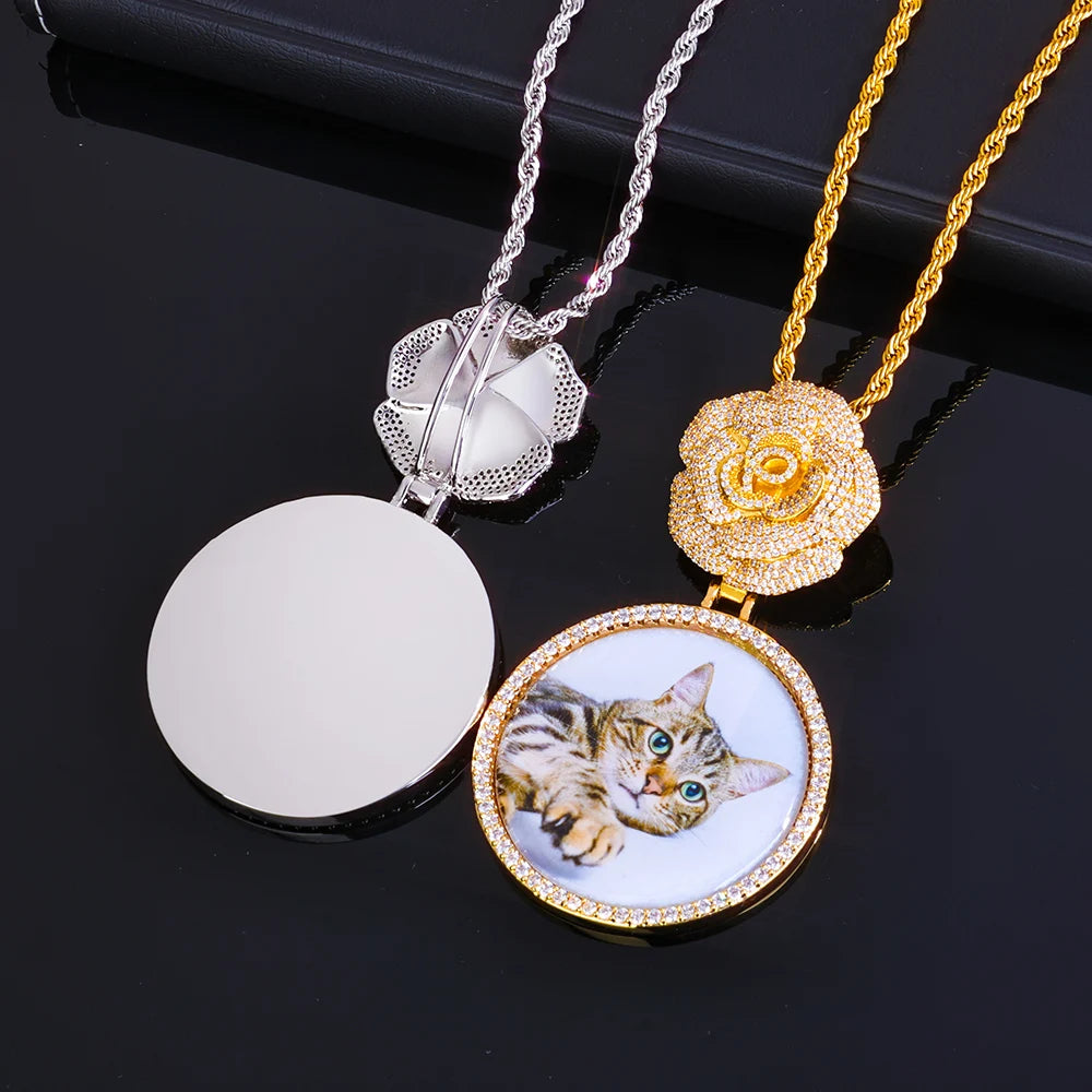 Statement Photo Pendant Necklace Rose Medallion