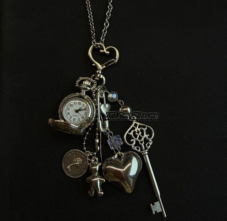 Original Hollow Heart Pocket Watch Chain keychain Design Steampunk Clock Vintage Necklace Pendant Jewelry Watch Men
