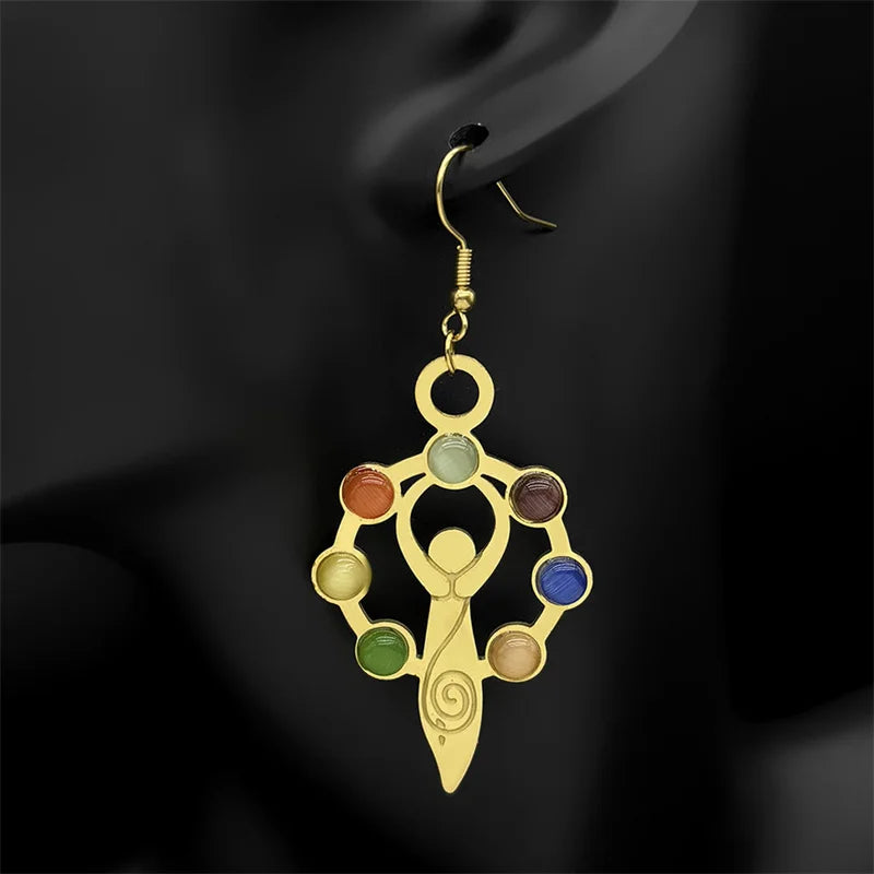 Gold Earrings Chakra Stone Yoga Drop Reiki Spiritual