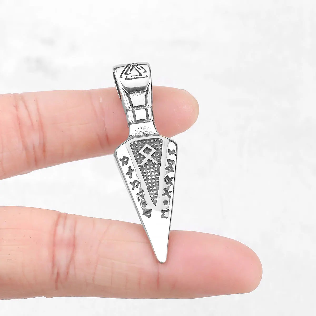 Men Viking Stainless Steel Necklace Double-sided Gold Color Norse Spear Pendant Thor Hammer Vegvisir Amulet