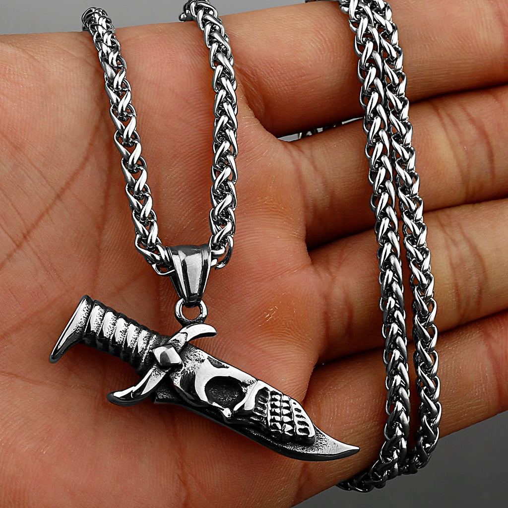 Neo-Gothic Skull Pendant Necklace — Stainless Steel