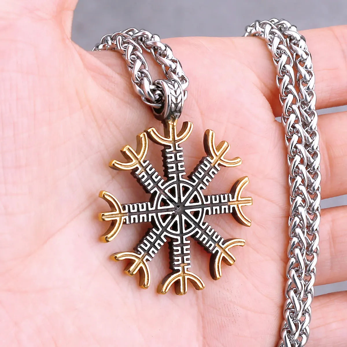 Odin Rune Vegvisir Pendant Necklace — Stainless Steel