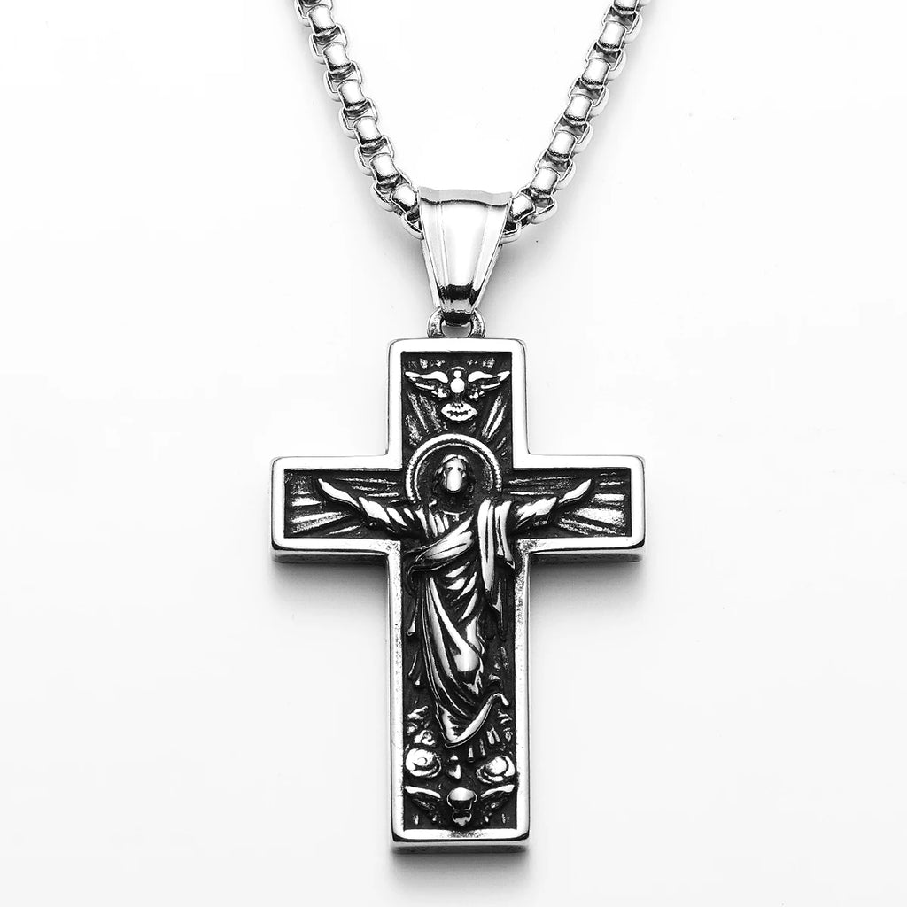 Cross Jesus Pendant Necklace — Stainless Steel