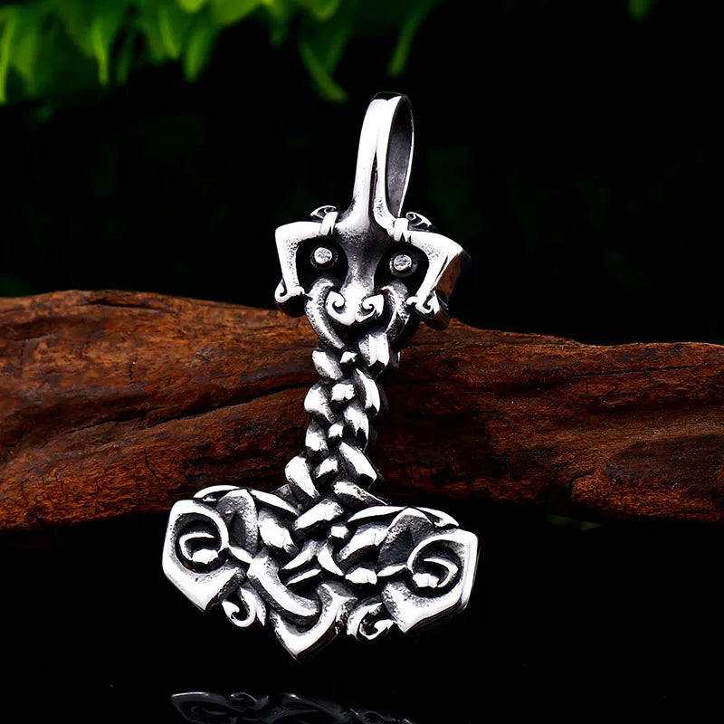 BEIER thor's hammer mjolnir pendant necklace viking scandinavian norse viking necklace with stainless steel chain
