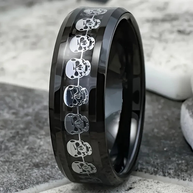 Red Personalized Couple Tungsten Carbide Ring with Spider Pattern Dome Edge,Comfortable Fit, Fashionable Daily Item,Wedding Ring
