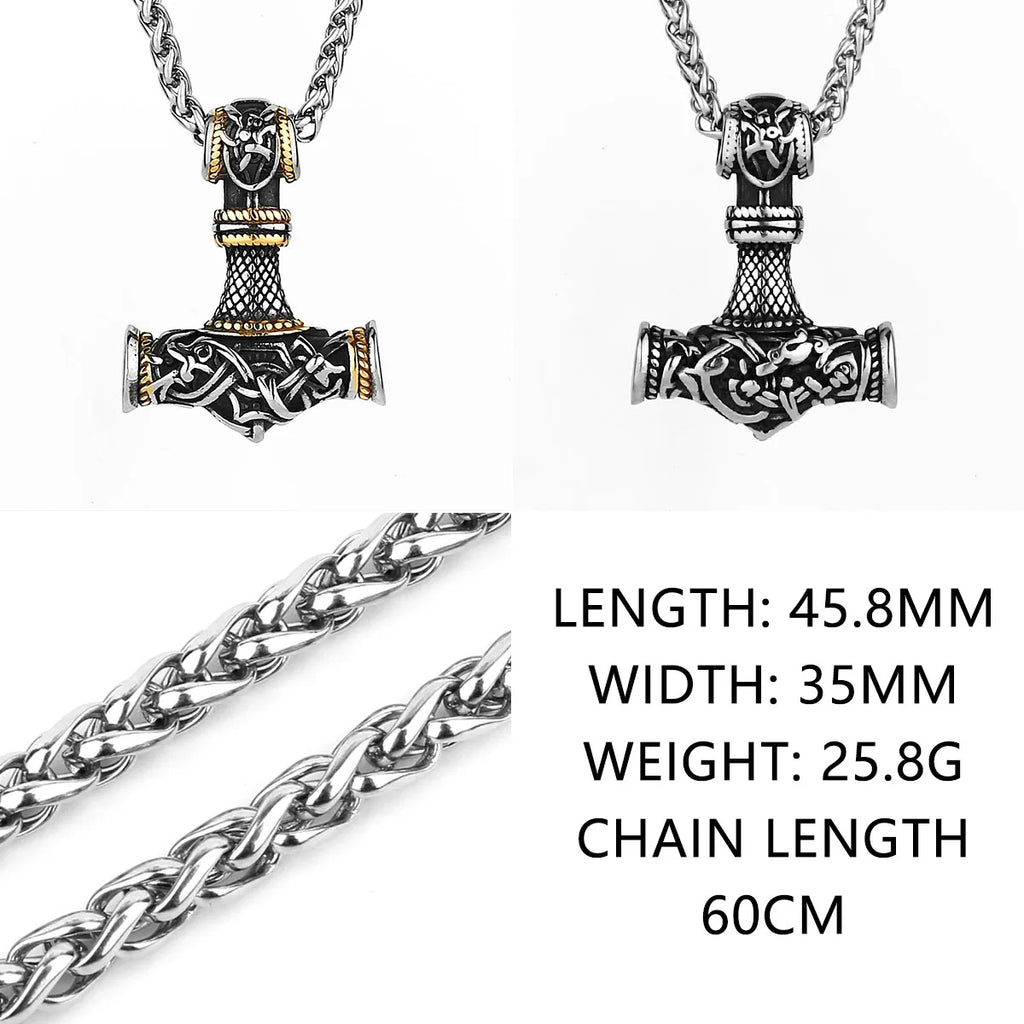 Viking Thor's Hammer Vintage Personality Necklace Stainless Steel Vegvisir Anchor Pendant Necklace Men's Amulet Jewelry