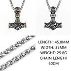 Viking Thor's Hammer Vintage Personality Necklace Stainless Steel Vegvisir Anchor Pendant Necklace Men's Amulet Jewelry