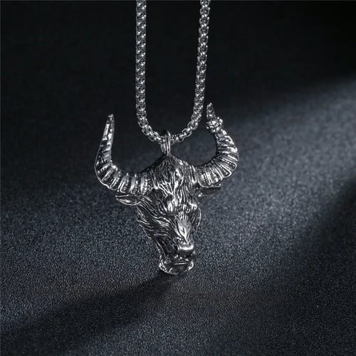 Bull Buffalo Skull Pendant Stainless Steel Chain Necklace