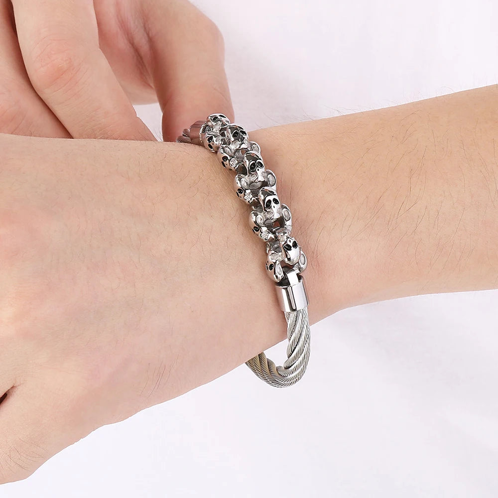 Gothic Men's Skull Bracelet for Man Steampunk 6MM Width Braided Stainless Steel Wire Chain Jewelry