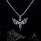 Silver Angel Wing Feather Pendant Necklace