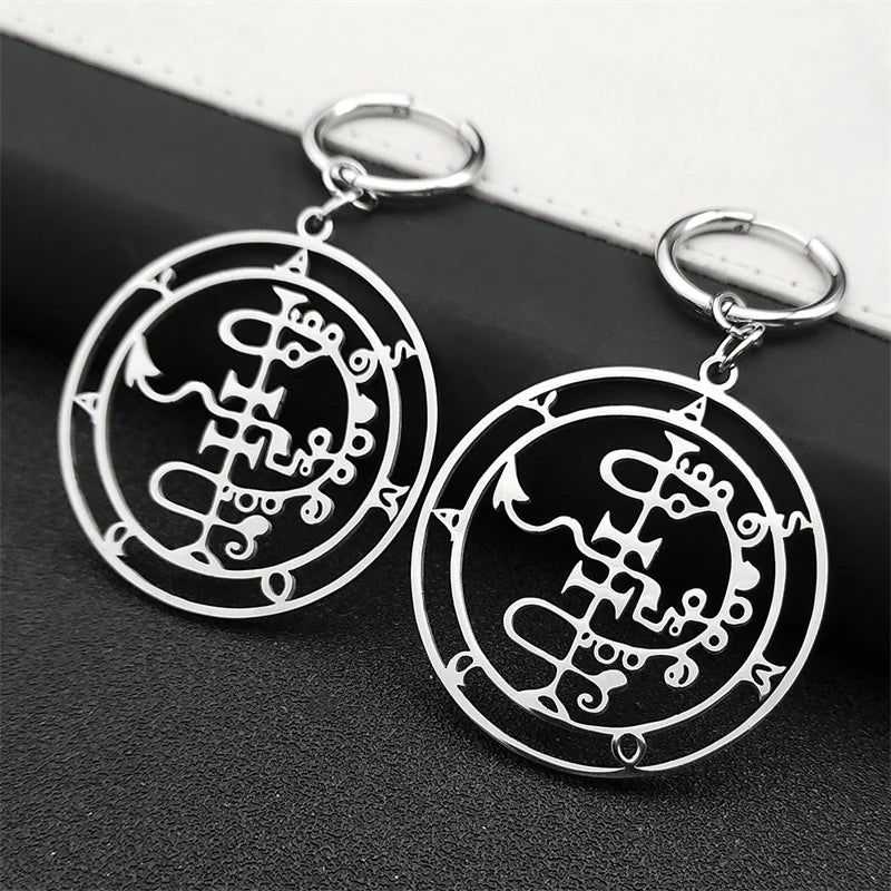 Baphomet Steel Earrings Sigeal Sigil Lucifer Satan