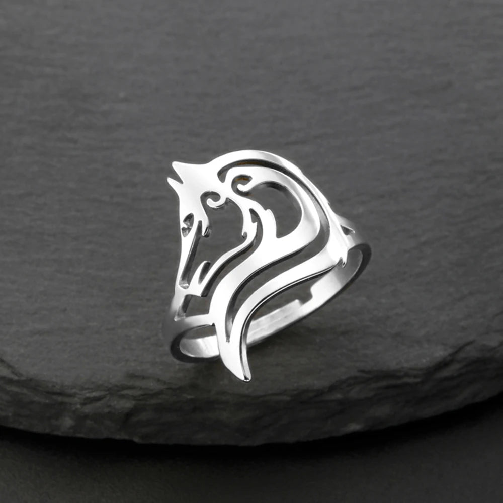 Hollow Geometric Animal Head Adjustable Ring — Stainless Steel