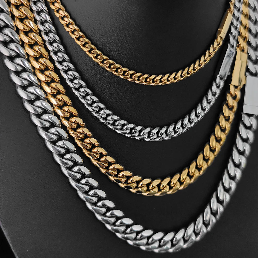 6mm 8mm 10mm 12mm Hip Hop Cuban Link Chain Necklace Fashion Jewelry Stainless Steel Chain For Men Gift Free Laser Name