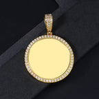 Large Round Photo Customized Pendant Necklace For Women Men Full Zirconia Neck Chain Hiphop Jewelry Memory Couple