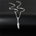 Long Feather Pendant Choker Necklace — Stainless Steel