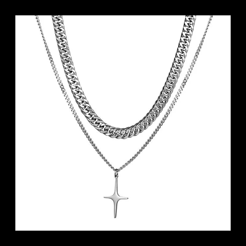 Double Cuban Chain Necklace — Stainless
