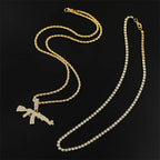 Iced Out Gun Pendant Necklace - Hip Hop Bling with Tennis & Rope Chains, Gold/Silver Plated for Men