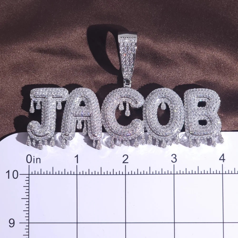ICE CHARMI Custom Drop Water Letter Iced Out Bling CZ Stones Personalized Pendant Niche Necklace Luxury Jewelry Hiphop