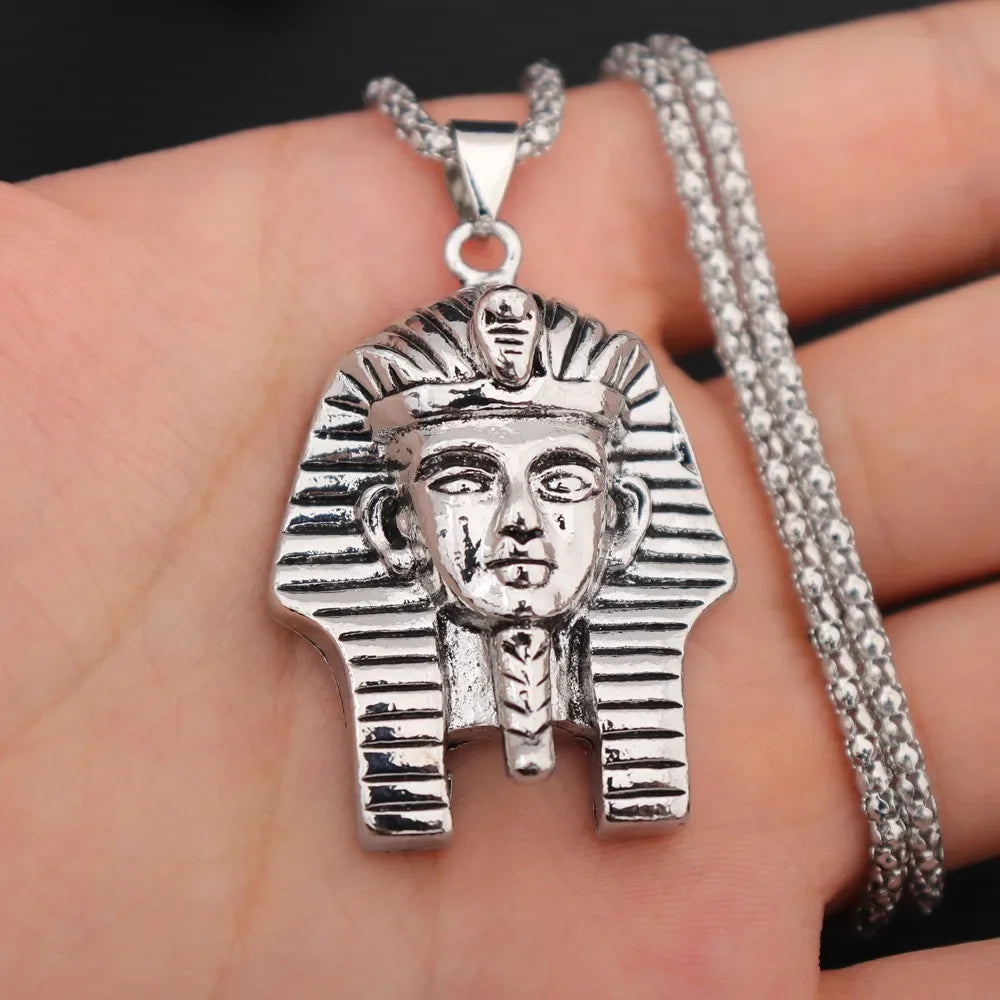 Egyptian Pharaoh Tutankhamun Sculpture Retro Men Alloy Pendant Necklace Hip Hop Rapper Pendants Personality Neck Chain Jewelry