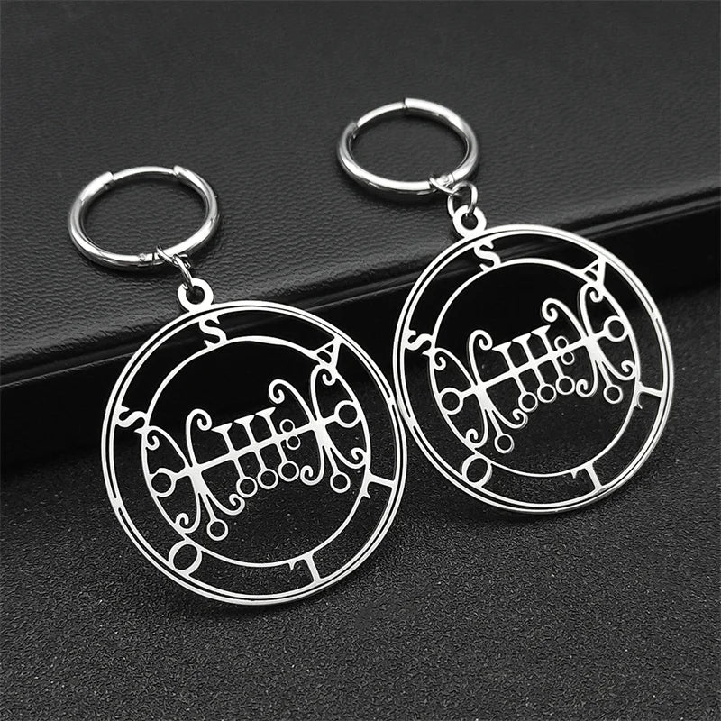 Baphomet Steel Earrings Seal Sallos Hoop Hollow