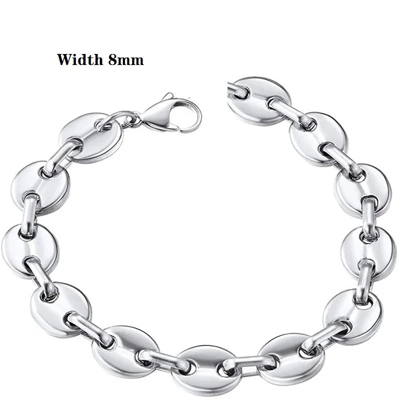 2022 New Trendy 316L Stainless Steel Base Chain Bracelet for Men Women Link Cuban Byzantine Coffee Beans Pig Nose Jewelry Gift