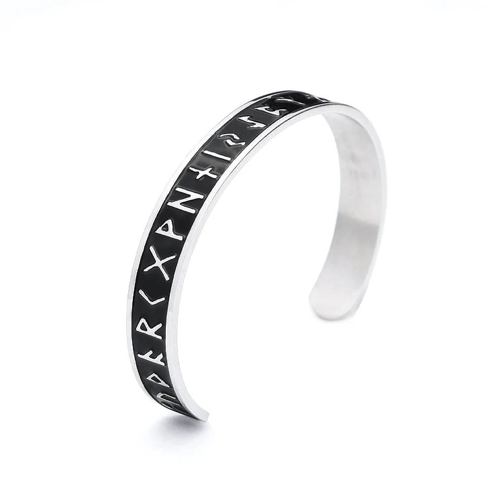 Nordic Viking Rune Open Cuff Bracelet — Stainless Steel