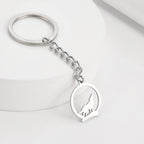 Round Wolf Pendant Keychain for Men Women Fashion Stainless Steel Silver Color Keychain for Friend Christmas Gift