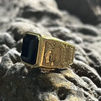 Viking Black Stone Vintage 316L Stainless Steel Ring Snake Pattern Gold Color Unisex Punk Gift For Men Classic Jewelry