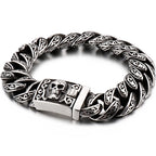 Punk Rock Man Bracelet Stainless Steel Wide Skull Head Link Chain Bracelets for Men Gothic Men's Bikers' Jewelry