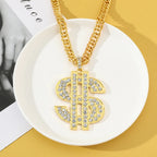 Rapper Dollar Sign Pendant Necklace with Long Chain