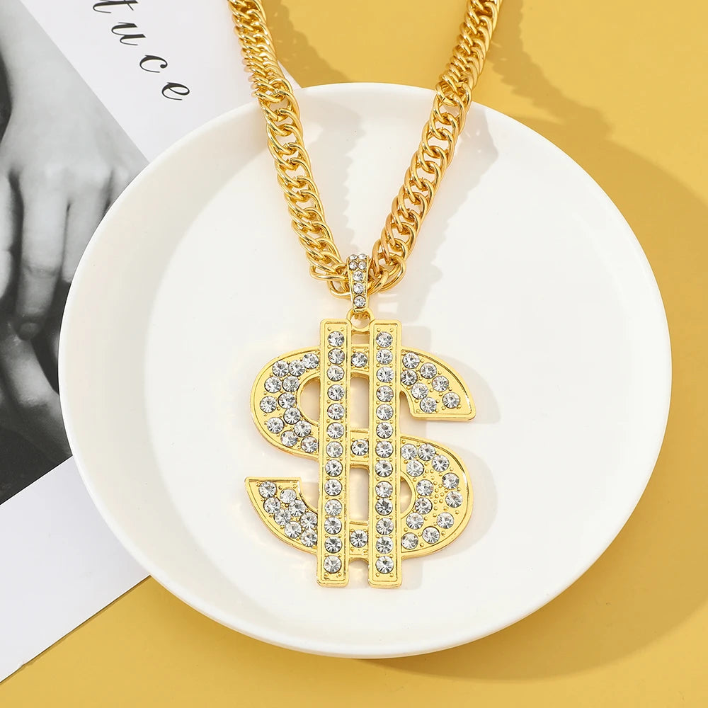 Rapper Dollar Sign Pendant Necklace with Long Chain